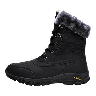 Generic Men snow boots outdoor thick and plush warm cotton high top anti slip and wear resistant long tube hiking boots (Black,10.5)