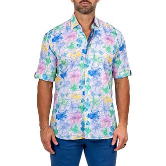 Maceoo Galileo Marthy Short Sleeve Button-Up Shirt in White/multi at Nordstrom, Size 6