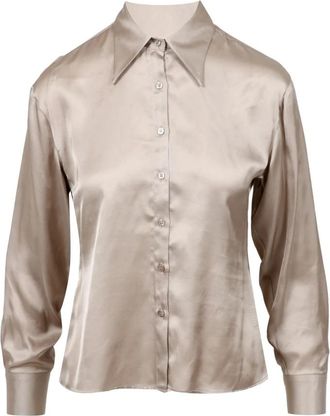 Kaos Satin Duifgrijs Overhemd - Dames - Overhemden - Beige - M - Satijn - Overhemden
