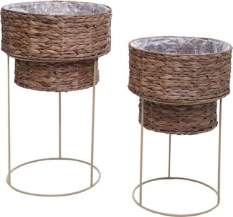 Hhg [nunca Usado] Juego De 2 Macetas Hhg-904, Jardineras, Maceteros, Maceta Para Flores, Metal, Jacinto De Agua, Marr&oacute;n Oscuro, Estructura Beige