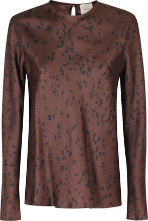 Alysi Cocoa Speckled Print Silk Blouse