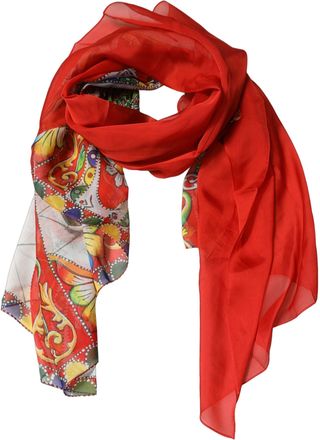 Dolce & Gabbana Red Silk Historical Print Foulard Womens Scarf