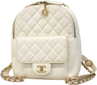 Chanel White Grained Calfskin Backpack (Pre-Owned)