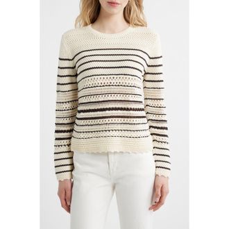 Madewell Open Stitch Cotton Sweater in Ivory And Chocolate Stripe at Nordstrom, Size Xx-Small