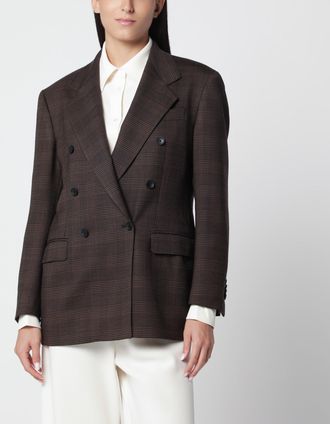 Tagliatore Brown Prince of Wales-check double-breasted jacket