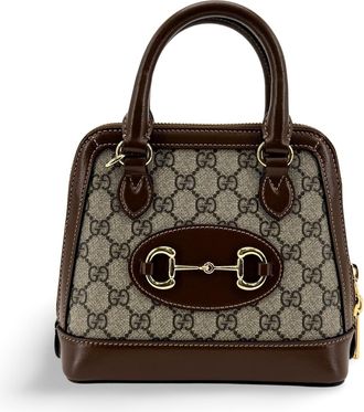 Gucci Horsebit 1955 Top Handle Gg Coated Canvas With Leather Brown Canvas Handbag (Pre-Owned)