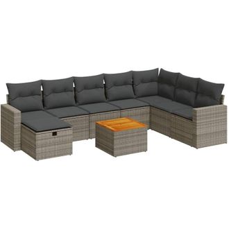 vidaXL Set De Sof&aacute;s De Jard&iacute;n Con Cojines 9 Pzas Rat&aacute;n Sint&eacute;tico Gris Vidaxl