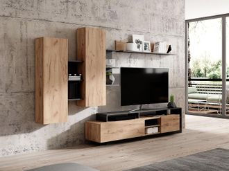 Vente-Unique Parete TV con scomparti portaoggetti Naturale e Antracite - IDESIA