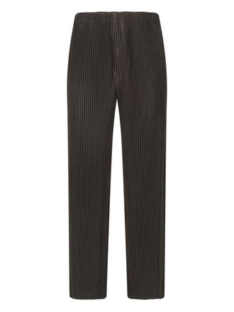 Homme Pliss&eacute; Issey Miyake Brown Elastic Waist Pleated Straight-Leg Pants