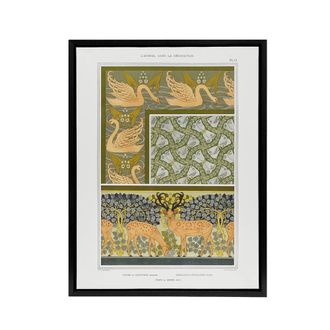 Artery8 Swans Butterflies Deer Patterns Framed Canvas Wall Art Print Verneuil in Green | Size: W24 x H32