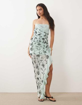 Asos Vestito lungo decorato blu a fiori