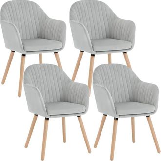Woltu 4x Kitchen dining chairs Living Room Corner chairs with Velvet Solid Wood Light Grey