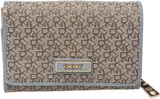 DKNY Dkny Grey Monogram Canvas And Leather Flap Wallet