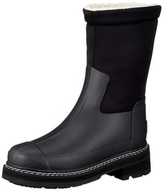Hunter Footwear Womens Refined Short Stitch Sherpa Rain Boot, Black, 11
