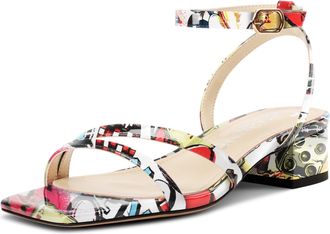 Castamere Womens Low Chunky Block Heel Square Toe Ankle Strap Sandals Dress Wedding Party Shoes 3.5 CM Heels Poker Pattern 6.5 UK