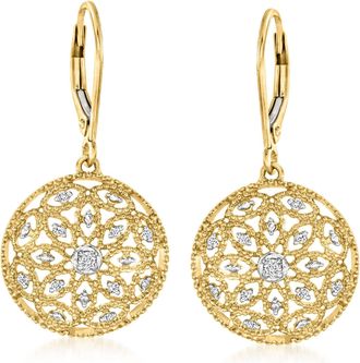 Ross-Simons Diamond Circle Drop Earrings in 18kt Gold Over Sterling