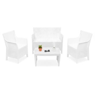 Dmora Set De Sal&oacute;n Exterior Lasca, Conjunto De Jard&iacute;n 4 Plazas, Mesa Hecho En Italia, Blanco