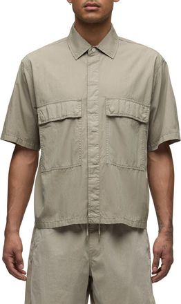 Hudson Utility Oversize Short Sleeve Cotton & Nylon Snap-Up Shirt in Laurel at Nordstrom, Size Xx-Large