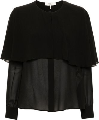 Chlo&eacute; cape-attachment silk shirt - women - Silk - 40 - Black