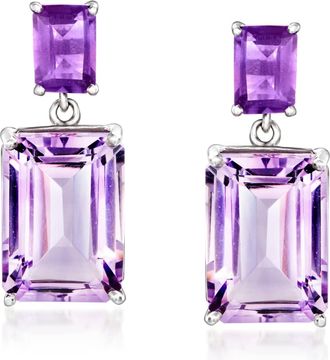 Ross-Simons Emerald-Cut Amethyst Drop Earrings in Sterling Silver