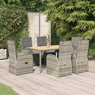 vidaXL Set Comedor Jard&iacute;n 7 Pzas Y Cojines Rat&aacute;n Sint&eacute;tico Gris Vidaxl