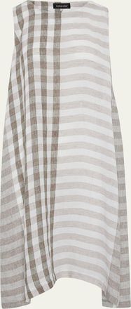 Eskandar Linen 3/4-Length Side Pleated Sleeveless Dress