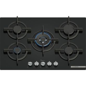 Bosch Serie 6 PPQ7A6I15 Piano cottura a gas 75 cm 5 fuochi Vetro Nero. Colore del prodotto: Nero, Posizionamento dellapparecchio: Da incasso