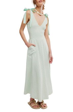 Free People Cecelia Stripe Tie Shoulder Midi Dress in Bay Combo at Nordstrom, Size X-Small