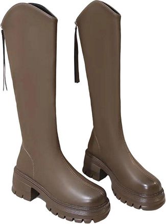 Generic Womens Pleated Knee High Boots Buckle Strap Long Heel Stylish Long Shoes