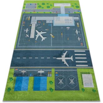 RugsX Alfombra Lavable Bambino 46990 Aeropuerto, Aviones Para Ni&ntilde;os Antideslizante - Verde / Gris Green 160x220 Cm