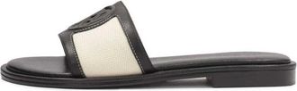 Kazar Zwarte leren slippers met heldere inzetstukken - Dames - Sandalen - Zwart - 40 EU - Leer - Schoenen