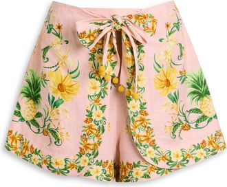 Farm Rio Botanical Floral-print Flax-blend Shorts - Pink - S (UK8-10 / S)