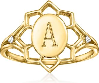 Ross-Simons 14kt Yellow Gold Personalized Flower Ring With Diamonds