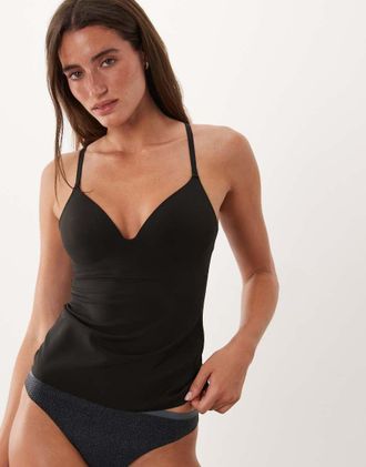 Calvin Klein canottiera modellante con inserti reggiseno nera-Nero