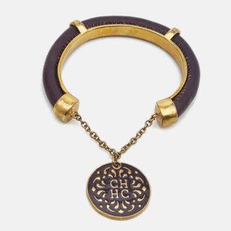Carolina Herrera Carolina Herrera Ch Leather Gold Tone Bracelet