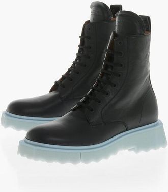 Off-white Leather Combat Boots With Contrast Sponge Sole size 42