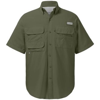 Bassdash UPF 50 Mens Fishing Dress Shirt Button Down Woven Short Sleeve Outdoor Olive Green