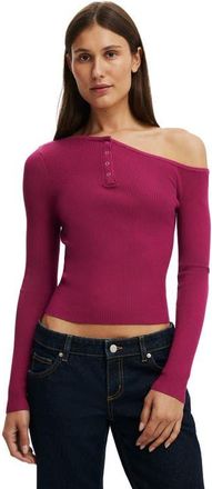 Cotton On Womens One Shoulder Henley Knit in Dark Lotus at Nordstrom, Size Xx-Small