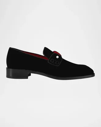 Christian Louboutin Men & apos;s Chambelimoc Night Pearl Velvet Loafers
