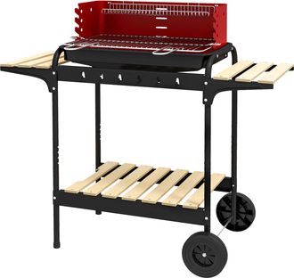 OUTSUNNY Charcoal Barbecue BBQ Grill Trolley W/ 5-level Grill Height Ash Catcher - Red | TJ Hughes