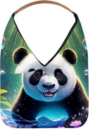 Generic Lovely Panda Swims Underwater Reusable Lightweight Grocery Bags - Foldable Into Compact Pouch, Washable & Sturdy, Multipurpose for Shopping and Travel