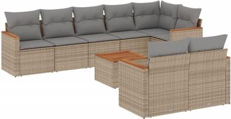 vidaXL Juego De Sof&aacute;s Jard&iacute;n Con Cojines Beige Mezcla 9 Pzas Rat&aacute;n Pe Vidaxl