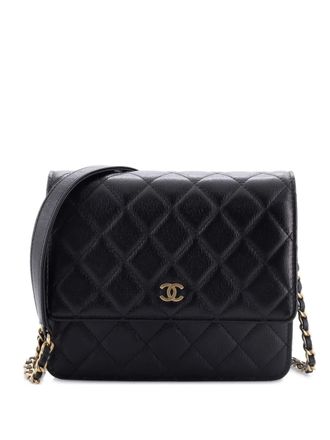 Chanel Square Wallet on Chain Quilted Letter Embossed Calfskin shoulder bag - Nero