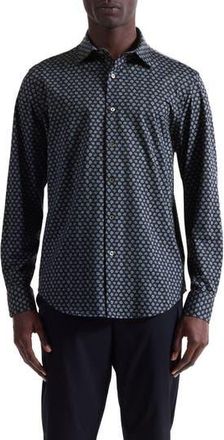 Bugatchi Jimmy OoohCotton Floral & Chevron Print Button-Up Shirt in Anthracite at Nordstrom Rack, Size Xx-Large