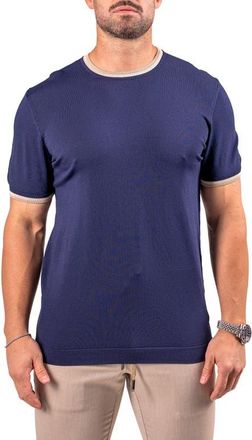 Maceoo Tipped Short Sleeve Sweater in Blue at Nordstrom, Size 7