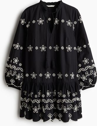 H&M Tunikakleid mit Broderie Anglaise - Schwarz