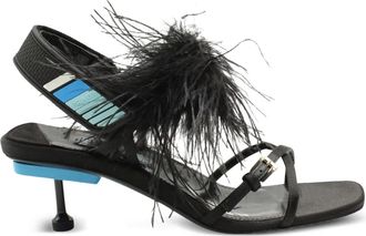 Prada Sandali in pelle con tacco e cinturino posteriore - Nero