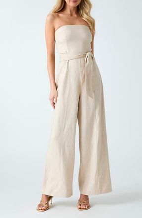 Guess Jackie Strapless Linen Blend Jumpsuit in Beige at Nordstrom, Size Large