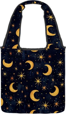 Generic Aesthetic Star and Moon Reversible Canvas Shoulder Tote - Double-Sided Print, 12oz Cotton, 27cm Drop, Fold-Flat Bag for Travel, Shopping, Street Outin