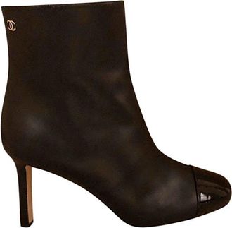 Chanel Black Leather Ankle Boots Size 41.5